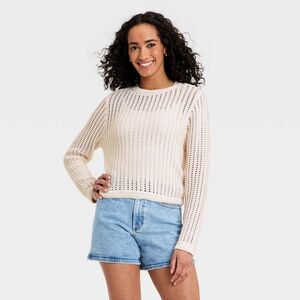Open Box - Universal Thread - Women's Crochet Openwork Crewneck Pullo Cream